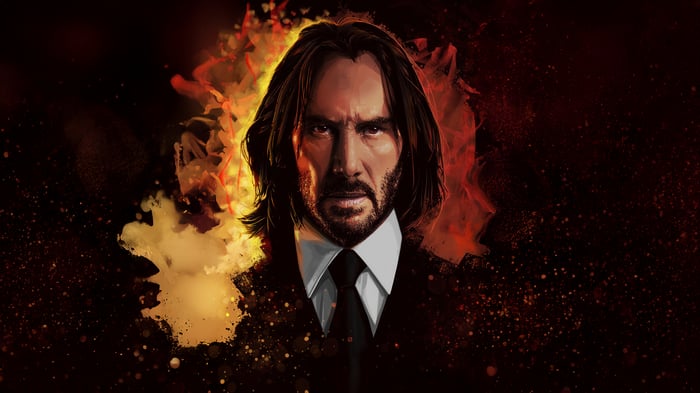 John Wick with Fiery Background