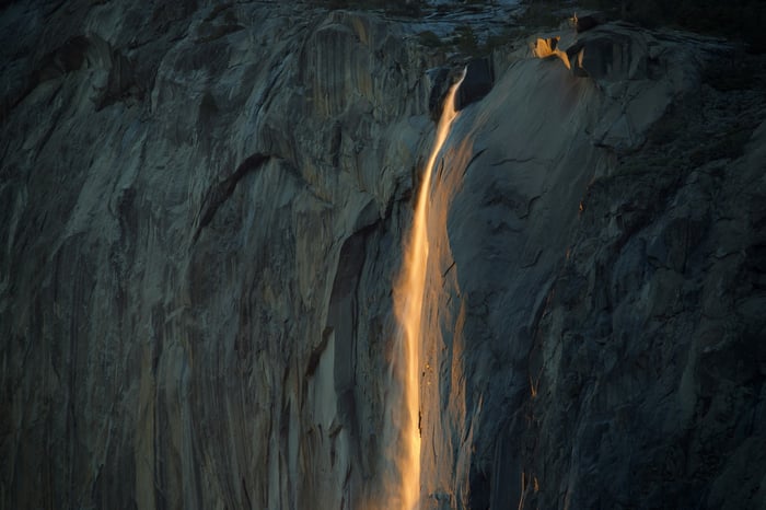 Firefall at Yosemite National Park during sunset