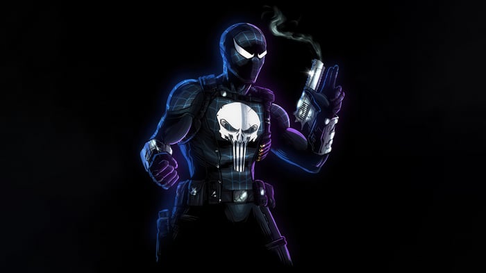 Spider-Man Punisher Hybrid Character Holding Gun