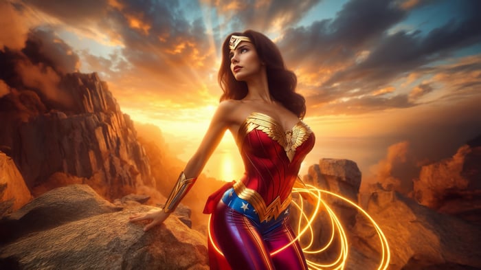 Wonder Woman with Lasso of Truth at Sunset