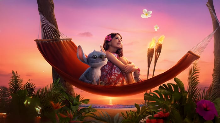 Lilo and Stitch on a Hammock at Sunset