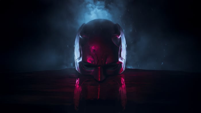 Daredevil Mask in Dramatic Lighting