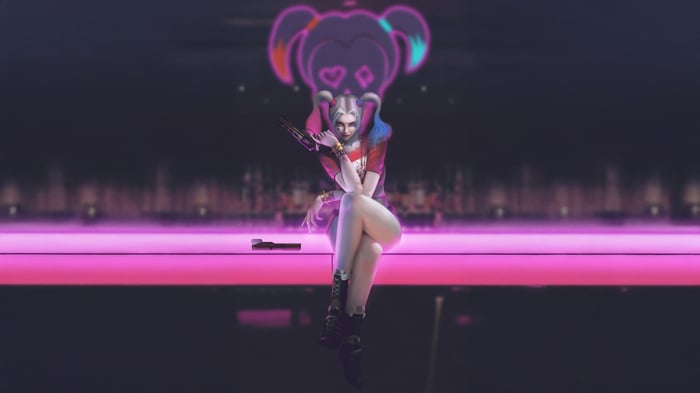 Harley Quinn Poses with Guns in Neon City