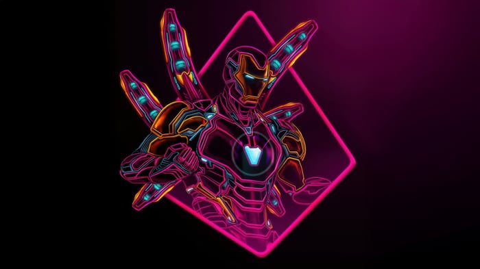 Iron Man in Neon Outline with Wings