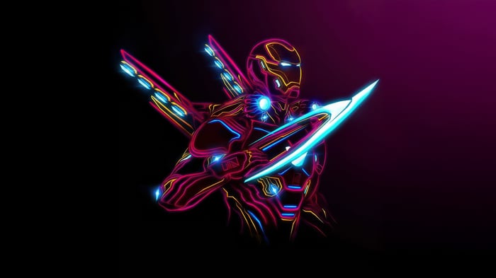 Iron Man with Neon Outline and Energy Blade
