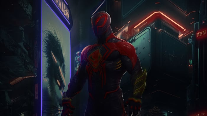 Spider-Man 2099 in a Cyberpunk City