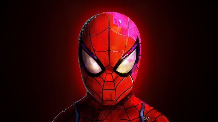 Spiderman's Mask with Red and Pink Lighting