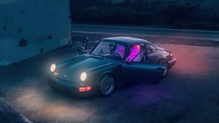 Porsche 911 at Night with Neon Interior