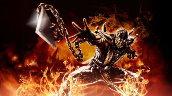 Scorpion with a flail in flames