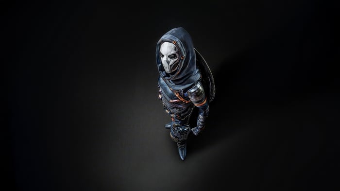 Taskmaster in a dark costume with a skull mask