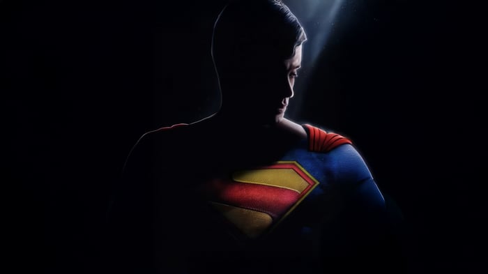 Superman's iconic S-shield emblem in silhouette