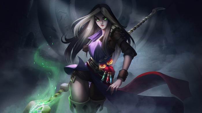 Lilith with a staff and green magic