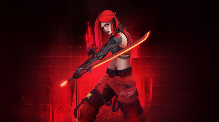 Phantom from Cyberpunk 2077 with a glowing sword