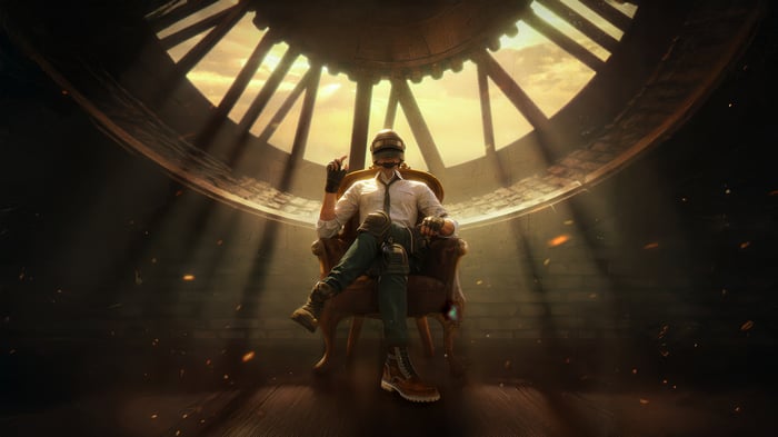 PUBG Mobile Steampunk Frontier character sitting on a chair