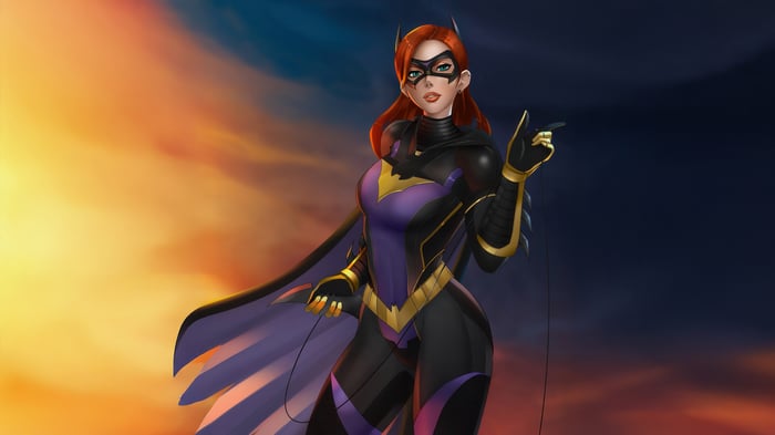 Batgirl in a purple and black costume