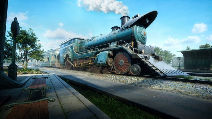 Steampunk Train at a Station