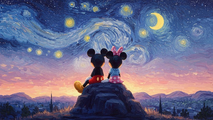 Mickey and Minnie in Starry Night