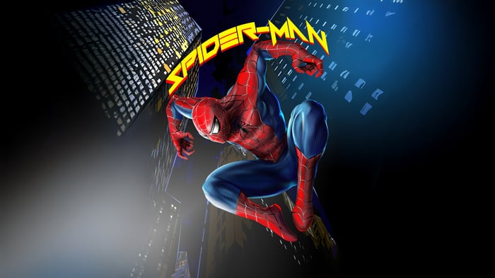 Spider-Man Leaping Through Cityscape