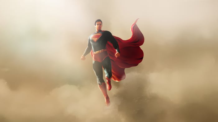Superman Flying Through Clouds