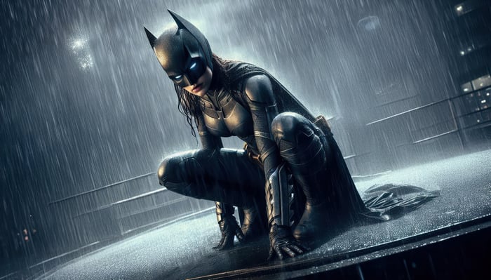 Batgirl Crouching in the Rain