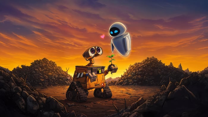 Wall-E and EVE with a plant