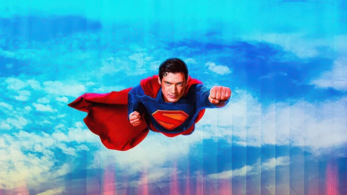Superman flying in the sky