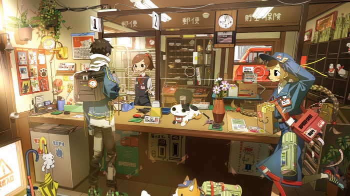 Anime Post Office with Cute Animals