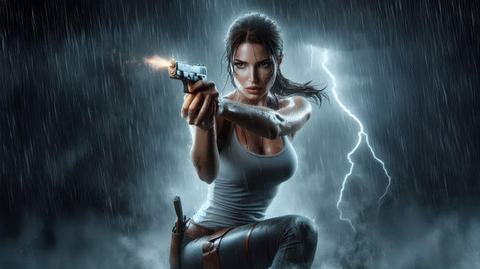 Lara Croft in a Thunderstorm