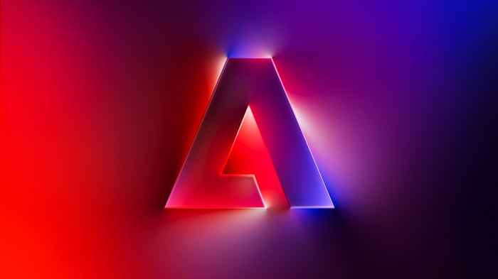 Adobe logo with red and blue gradient lighting
