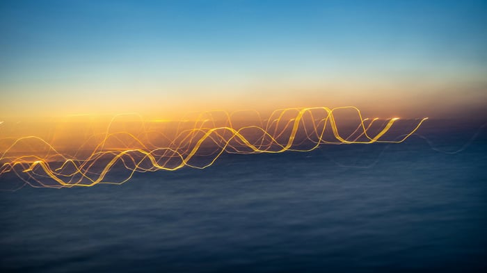 Light trails over the Baltic Sea at sunset
