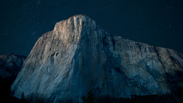 El Capitan under a starry night sky