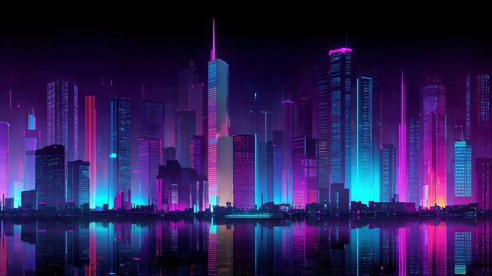 Synthwave City of Lights at Night