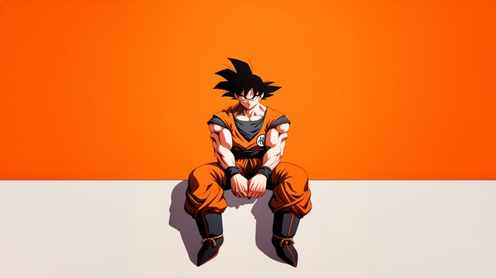Goku sitting on an orange background