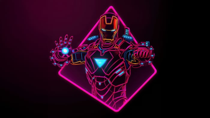 Neon Iron Man in a Diamond Frame