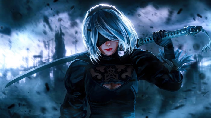2B from NieR: Automata with a sword