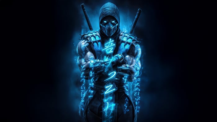 Sub Zero with blue energy and swords
