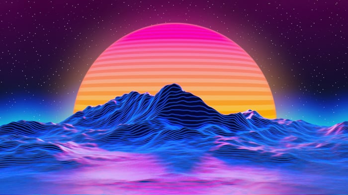 Outrun Synthwave Sunrise Over Mountains