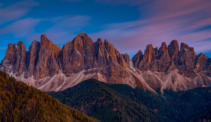 The Dolomites Mountains at Sunset