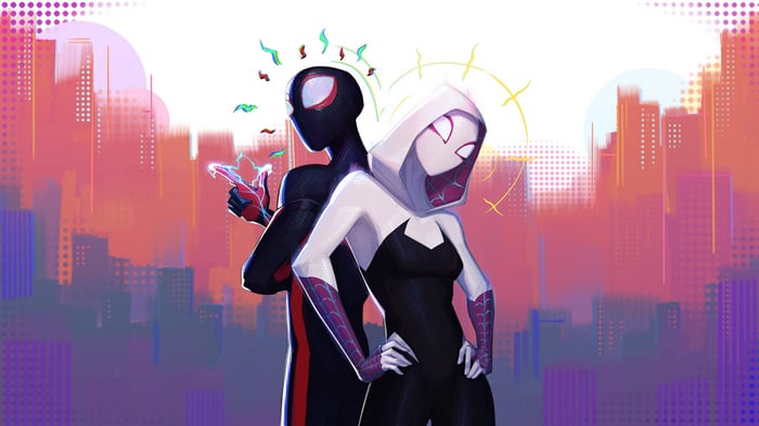 Miles Morales and Gwen Stacy in a City