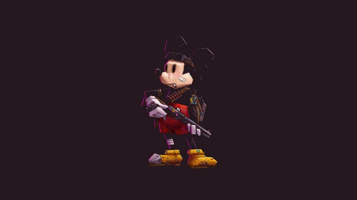 Mickey Mouse holding a shotgun