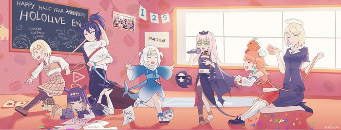 Hololive EN characters celebrating anniversary