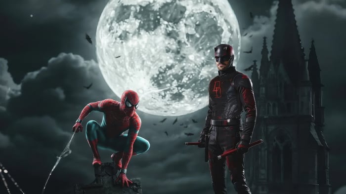 Spider-Man and Daredevil in front of a full moon