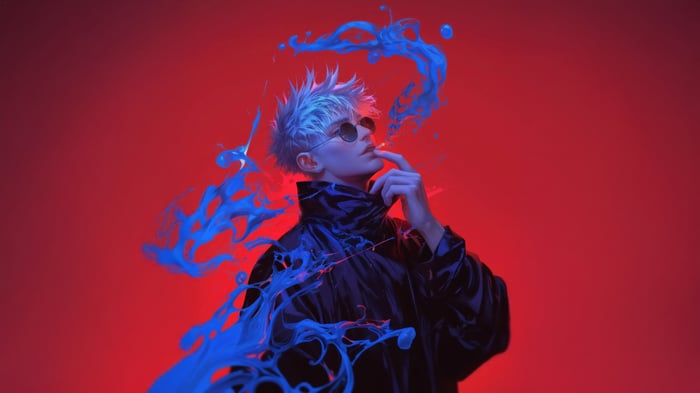 Satoru Gojo from Jujutsu Kaisen with blue paint splashes