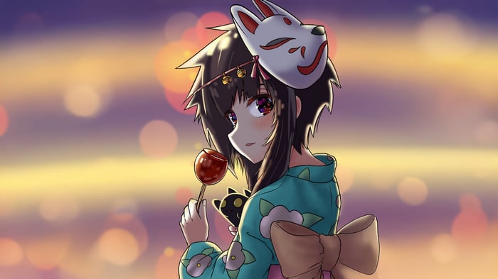 Megumin with a fox mask and candy apple