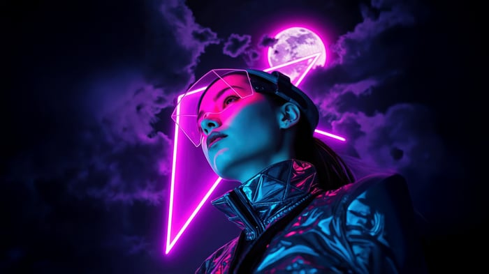 Neon Valkyrie with Moon and Neon Triangle