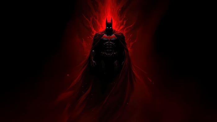 Batman in Red Abyss with Flowing Cape