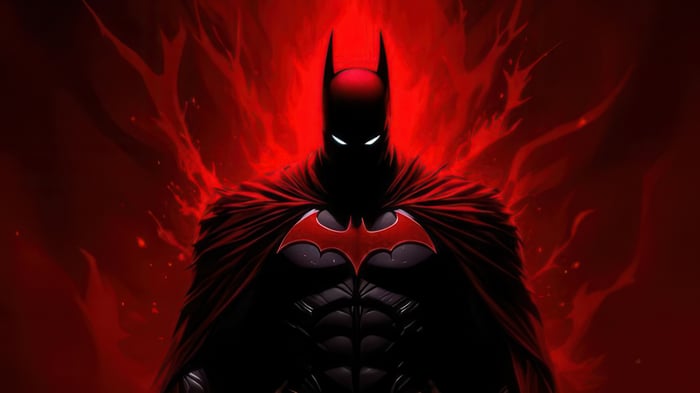 Batman with red accents and dark background