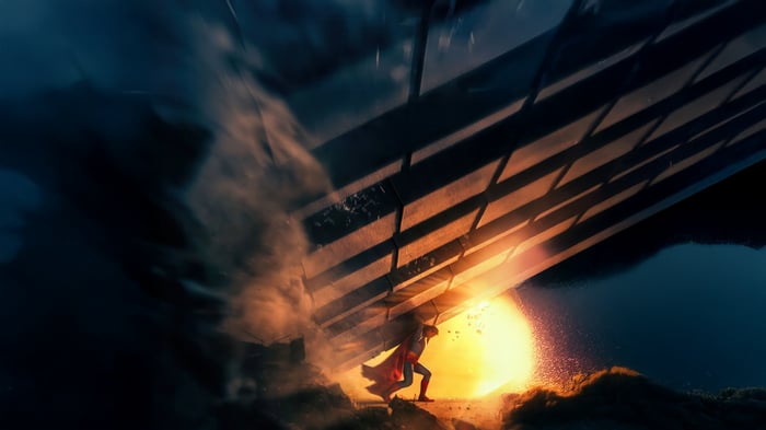 Superman holding up a large structure