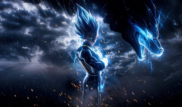 Vegeta and a blue lightning dragon