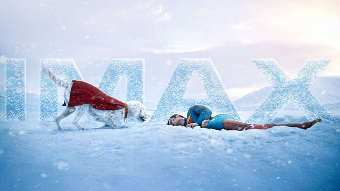 Superman and dog in snow with IMAX logo
